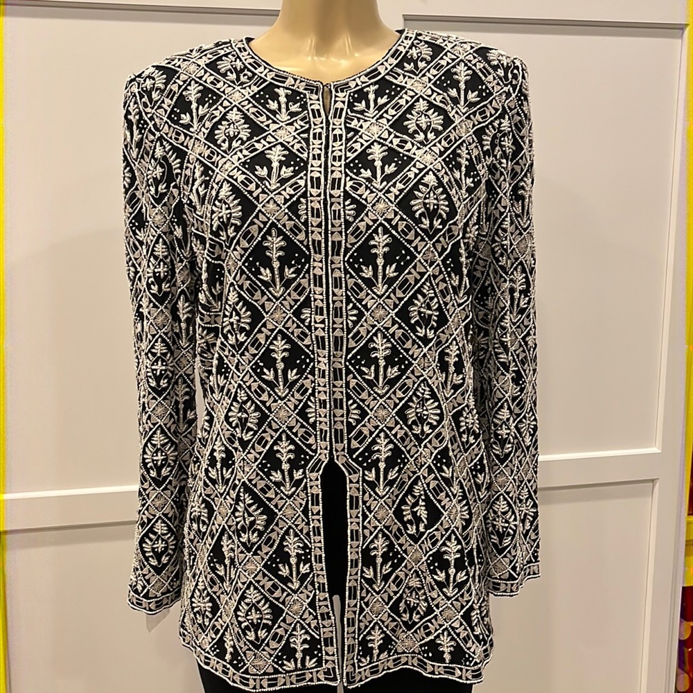 BLACKTIE OLEG CASSINI LONG JACKET BEADED SIZE L